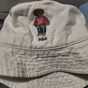 Polo by Ralph Lauren White Bucket Hat with Bear Embroidery